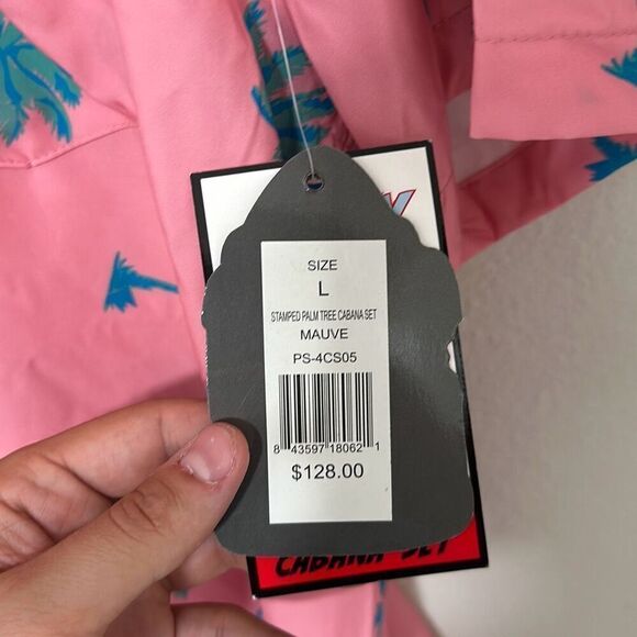 NWT Party Sharks Mens Mauve 4 Way Stretch Stamped Palm Tree Cabana Set Large‎ - Picture 3 of 10